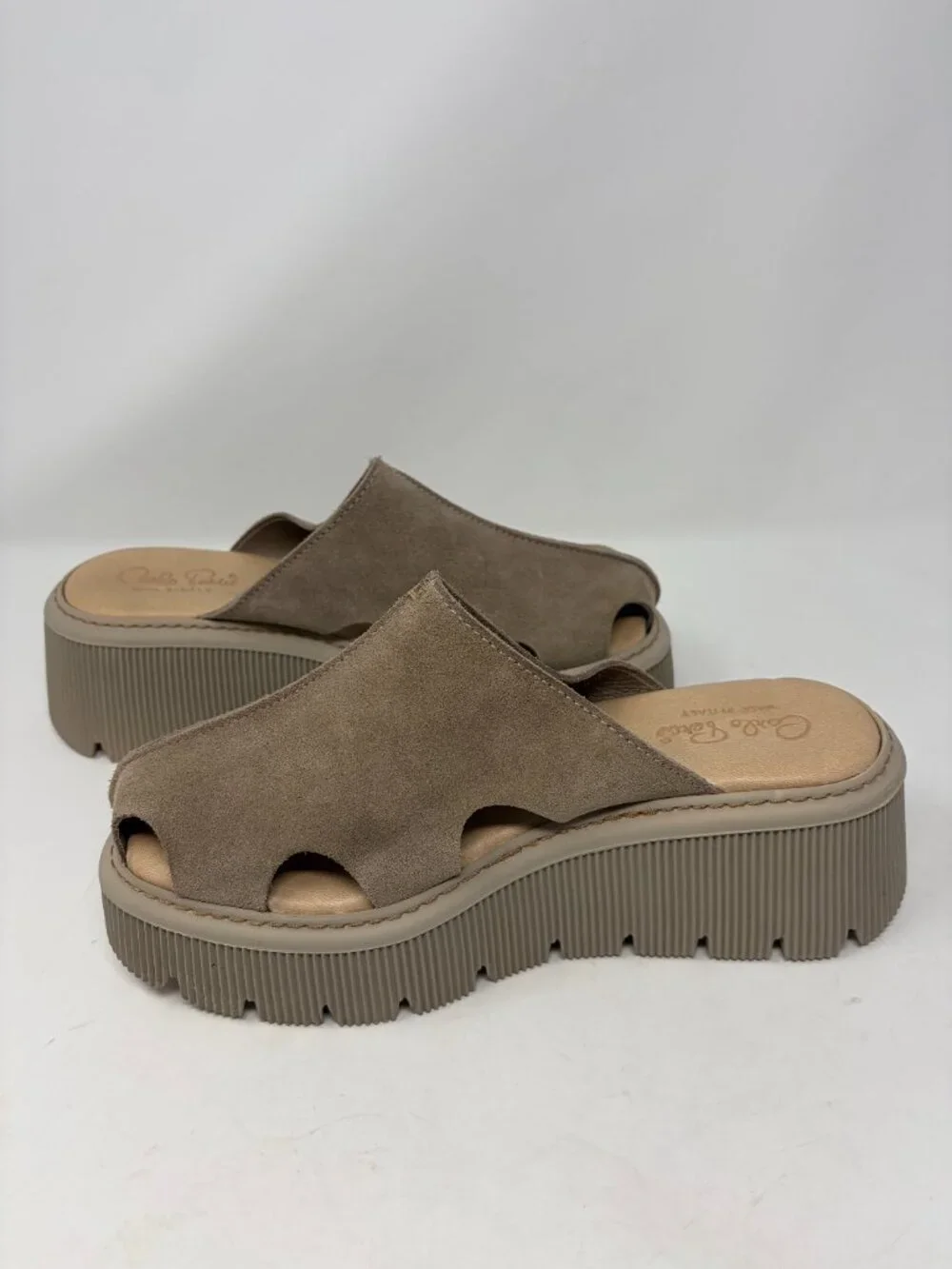 Carlo Pera platform clog sandals taupe suede EU 41 women's beige slides